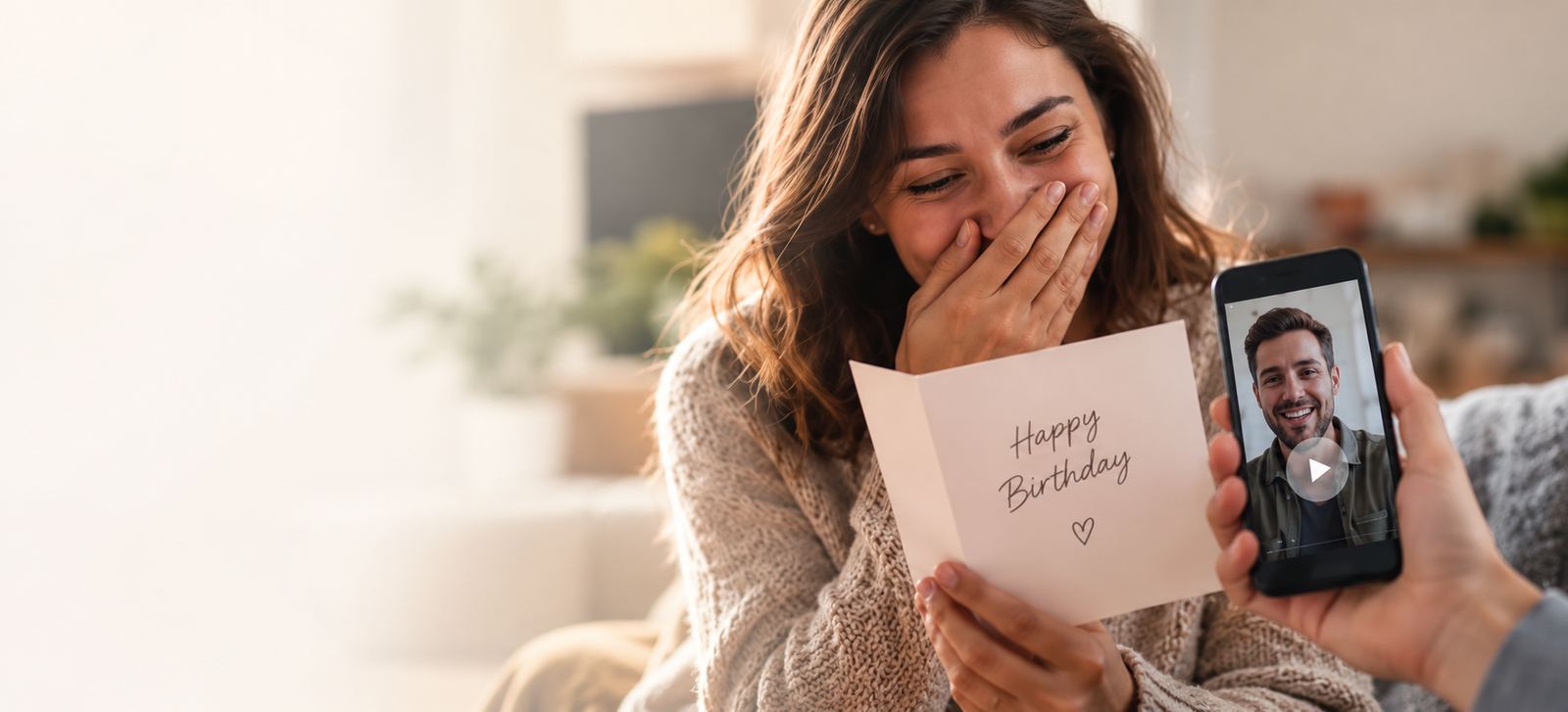 Someone opening a Moment card and watching a video message